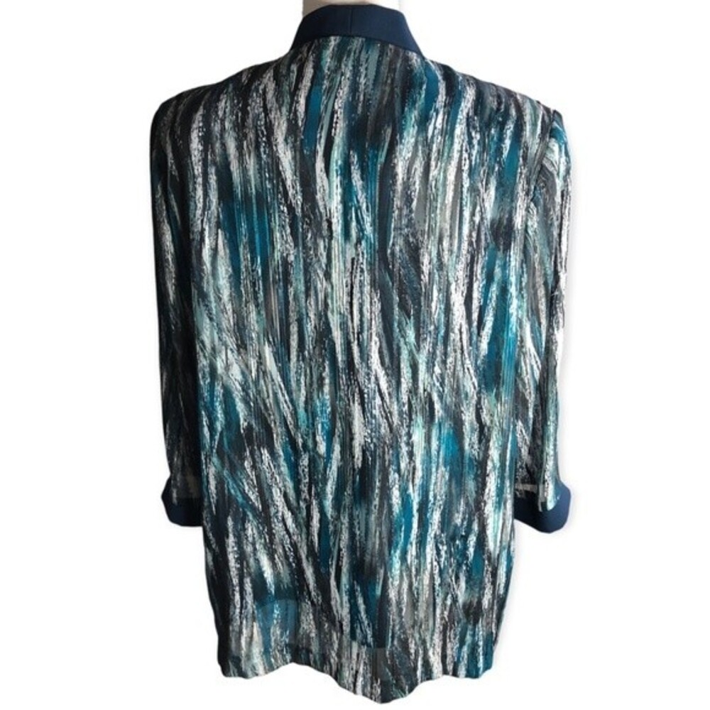 R&M Collection Blue Abstract Open Front Cardigan … - image 3